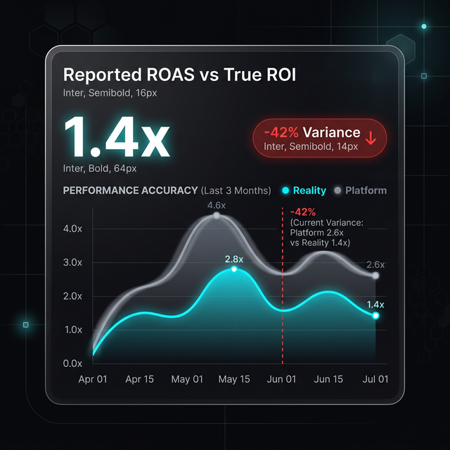 Reported ROAS vs True ROI Performance Chart